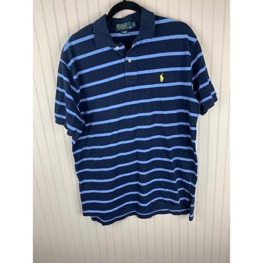 Polo By ralph Lauren Size L Mens Polo Shirt Blue Stripe Short Sleeve